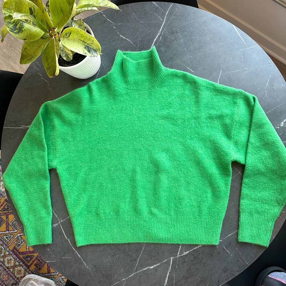 Zara Cropped Turtleneck Sweater Bright Kelly Green Size Small